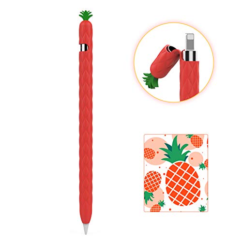 AHASTYLE Silikon Hülle für Apple Pencil 1 Fruchtdesign Ärmel Sanft Schutzhülle Griff Zubehör Kompatibel mit Apple Pencil 1. Generation (Ananas Rot) von AHASTYLE