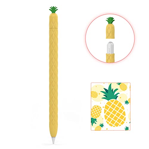 AHASTYLE Silikon Hülle für Apple Pencil 2 Fruchtdesign Ärmel Sanft Schutzhülle Griff Zubehör Kompatibel mit Apple Pencil 2. Generation (Ananas Gelbe) von AHASTYLE
