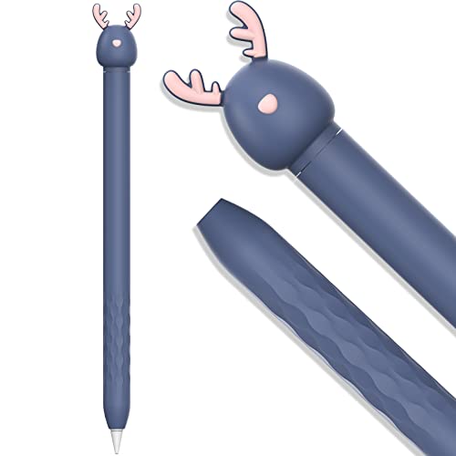 AHASTYLE Silikon Hülle für Apple Pencil Case Nettesdesign Ärmel Sanft Schutzhülle Griff Zubehör Kompatibel mit Apple Pencil 2. Generation und Apple Pencil Pro (Blauhirsch) von AHASTYLE