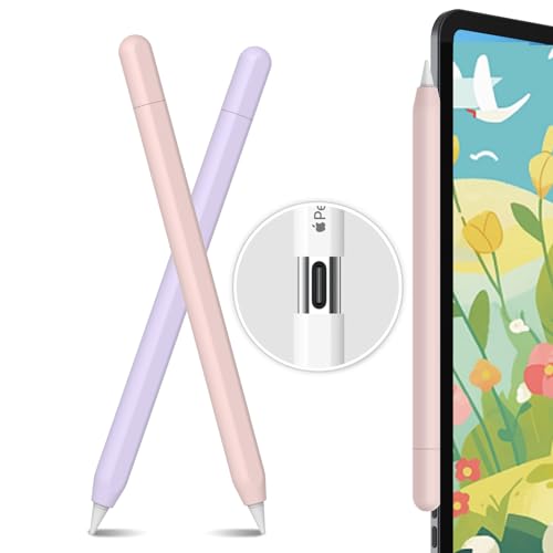 AHASTYLE Silikon Hülle für Apple Pencil USB-C Apple Pencil Hülle Ultra Dünn Apple Pencil USB-C Case Abdeckung Kompatibel mit Apple Pencil USB-C (Rosa & Lavendel) von AHASTYLE