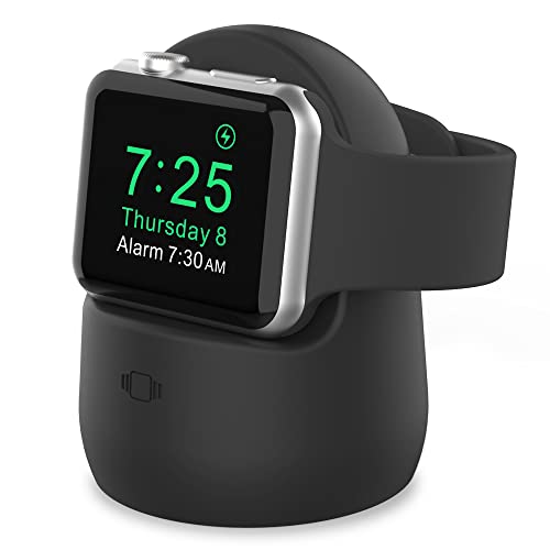 AHASTYLE Silikon-Ladestation, unterstützt Nachttisch-Modus, kompatibel mit Apple Watch Serie 4 (2018)/Serie 3/Serie 2/Serie 1, (44mm/42mm/40mm/38mm) (schwarz) von AHASTYLE
