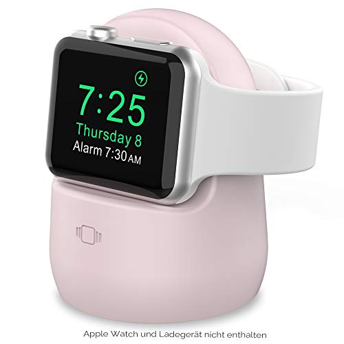 AHASTYLE Ständer für Apple Watch Ladestation [Nachtmodus Kompatibel] Silikon Dock für Apple Watch 9 Ultra2 SE Ultra 8 7 6 4 3 2 1-49mm 45mm 44mm 42mm 41mm 40mm 38mm (Rosa) von AHASTYLE