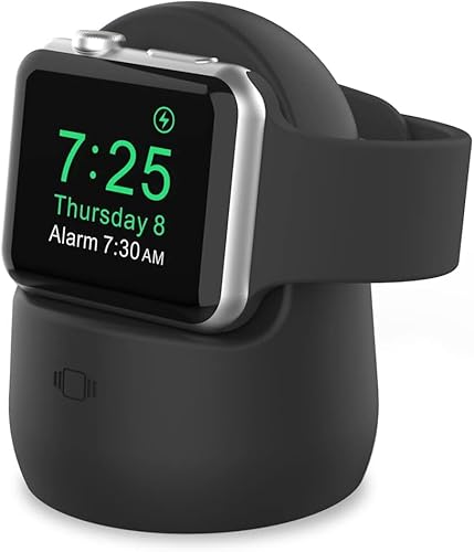 AHASTYLE Ständer für Apple Watch Ladestation [Nachtmodus Kompatibel] Silikon Dock für Apple Watch 9 Ultra2 SE Ultra 8 7 6 4 3 2 1-49mm 45mm 44mm 42mm 41mm 40mm 38mm (Schwarz) von AHASTYLE