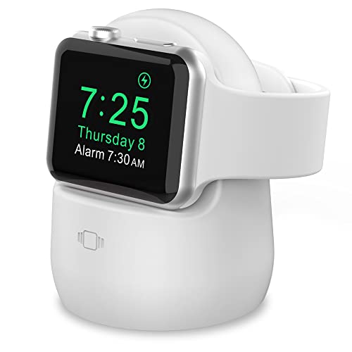 AHASTYLE Ständer für Apple Watch Ladestation [Nachtmodus Kompatibel] Silikon Dock für Apple Watch 9 Ultra2 SE Ultra 8 7 6 4 3 2 1-49mm 45mm 44mm 42mm 41mm 40mm 38mm (Weiß) von AHASTYLE