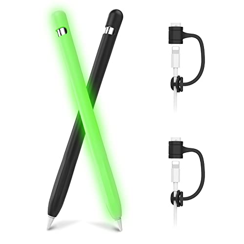 AhaStyle Rutschfeste Schutzhülle aus Silikon [zusätzliches Kabeladapter-Set] Kompatibel mit Apple Pencil 1. Generation von AHASTYLE