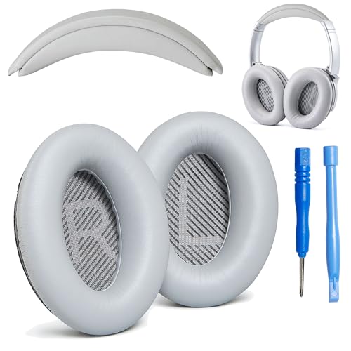 AHG Ersatz-Ohrpolster QC35 / QC35 ii und Kopfpolster QC35 / QC35 ii. Kompatibel mit Bose QuietComfort 35 / QuietComfort 35 ii Kopfhörern (Grau). Premium-Proteinleder | Dauerhaft von Accessory House