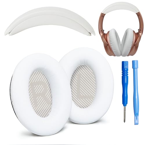 Ersatz-Ohrpolster QC35 / QC35 II und QC35 Stirnband / QC35 ii Kopfband V3 Pad Kissen kompatibel mit Bose QuietComfort 35 (QC35) und Bose QuietComfort 35 ii (QC35 ii) Kopfhörern (weiß) von AHG Accessory House Global