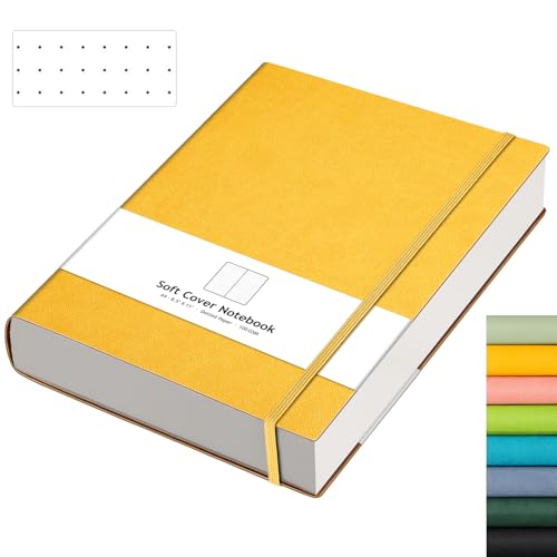 AHGXG Bullet Dotted Journal – großes A4-Notizbuch, gepunktet, 21,6 x 27,9 cm, 320 Seiten, Punktraster-Notizbuch, 100 g/m² dickes Papier, Leder-Softcover, mit Tagebuch-Schablonen, Innentasche – Gelb AHGXG Bullet Dotted Journal – großes A4-Notizbuch, gepunktet, 21,6 x 27,9 cm, 320 Seiten, Punktraster-Notizbuch, 100 g/m² dickes Papier, Leder-Softcover, mit Tagebuch-Schablonen, Innentasche – Gelb von AHGXG