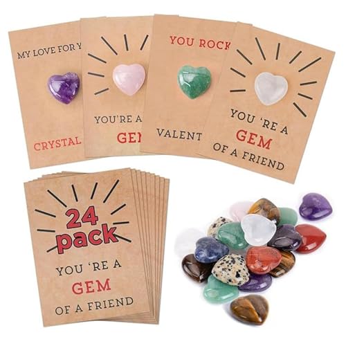 AHYXHY Gemstone Valentines Cards, 24PCS Gemstone Valentines Cards with Heart-Shape Crystals-Valentines Day Gifts for Kids,you're a gem valentine cards,Valentine Exchange Party Favor (2set) von AHYXHY