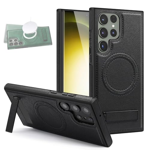 AHYXHY for Samsung Galaxy S24 Ultra Case with Stand, Luxury Business Genuine Leather Magnetic Phone Case for Samsung, Case for Samsung Galaxy S24 Ultra (for S24 Ultra,Black) von AHYXHY