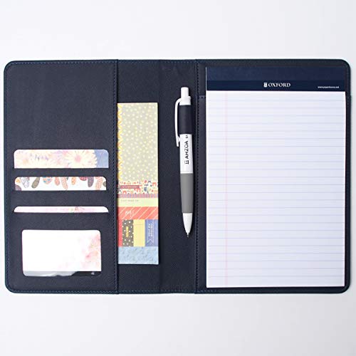 AHZOA Buntes Notiz-Padfolio S1 mit 4 Taschen, A5, inklusive 12,7 x 20,3 cm Schreibblock, Kunstleder, handgefertigt, ca. 16,3 x 21,6 cm, Klemmbretthalter (Marineblau) von AHZOA