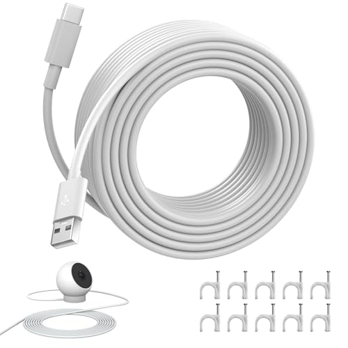 AIAUXAI USB-A auf USB-C Verlängerungskabel 10 Meter für EZVIZ CP1/CB2/CB3/C6c/H6, USB Typ C Kabel für Mi Camera 2K Magnetic Mount, Netzkabel für alle Außenkameras mit USB C (Weiß) von AIAUXAI