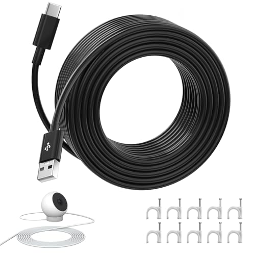 AIAUXAI USB-A auf USB-C Verlängerungskabel 10 Meter für EZVIZ CP1/CB2/CB3/C6c/H6, USB Typ C Kabel für Mi Camera 2K Magnetic Mount, Netzkabel für alle Outdoor Kameras mit USB C (Schwarz) von AIAUXAI