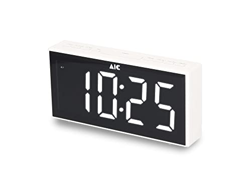 AIC Küchenradio Digital mit großem Display, Küchenuhr, FM-Radio, Wecker, Digital Dual Alarm Clock, dimmbares LED-Display in 5 Stufen, kein Ticken, weiß von AIC