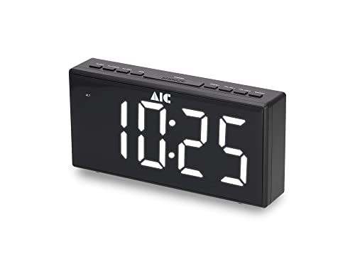 AIC Radiowecker mit gut ablesbarem XXL Display dimmbar 2 Weckzeiten 48 schwarz Schlanke Bauform von AIC