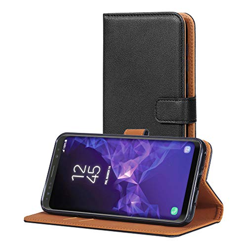 AICEK Hülle Kompatibel mit Samsung Galaxy S9, Lederhülle für Samsung Galaxy S9 Schutzhülle PU Leder Klapphülle mit Kartenfach Ständer Magnet Funktion Schwarz (5,8 Zoll) von AICEK