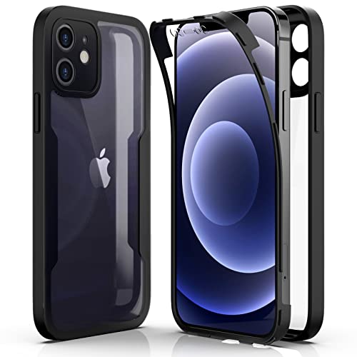 AICEK Kompatibel mit Apple iPhone 12 Hülle, 360 Grad Full Body Handyhülle für iPhone 12 TPU Case Bumper mit Displayschutz Schutzfolie Stoßfest Schutzhülle Schwarz von AICEK