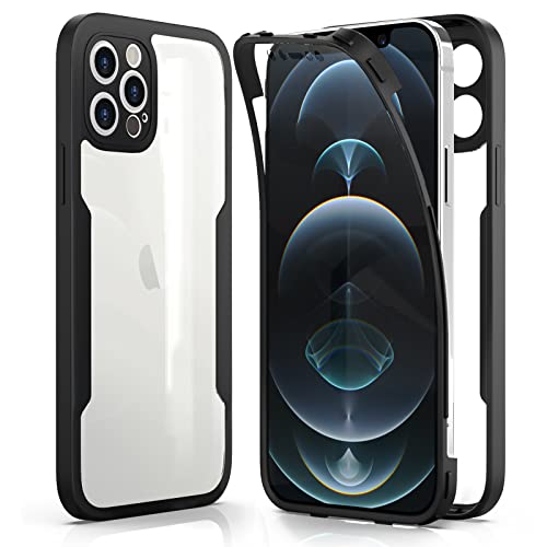 AICEK Kompatibel mit Apple iPhone 12 Pro Hülle, 360 Grad Full Body Handyhülle für iPhone 12 Pro TPU Case Bumper mit Displayschutz Schutzfolie Stoßfest Schutzhülle Schwarz von AICEK