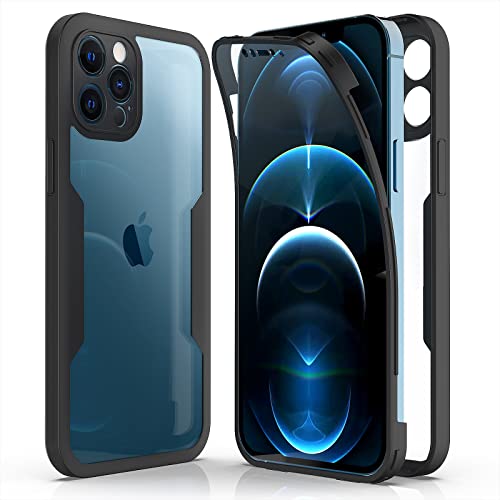 AICEK Kompatibel mit Apple iPhone 12 Pro Max Hülle, 360 Grad Full Body Handyhülle für iPhone 12 Pro Max TPU Case Bumper mit Displayschutz Schutzfolie Stoßfest Schutzhülle Schwarz von AICEK