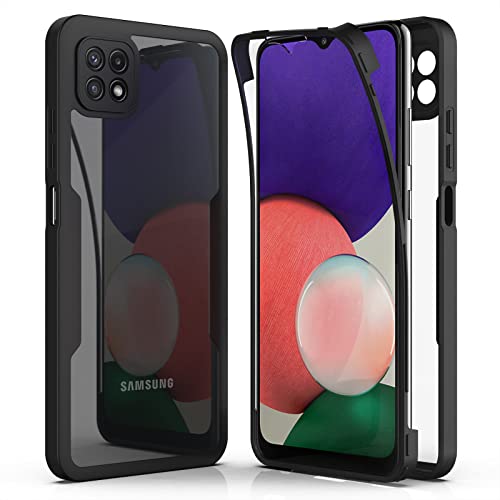 AICEK Kompatibel mit Samsung Galaxy A22 5G Hülle, 360 Grad Full Body Handyhülle für Galaxy A22 5G TPU Case Bumper mit Displayschutz Schutzfolie Stoßfest Schutzhülle Schwarz von AICEK