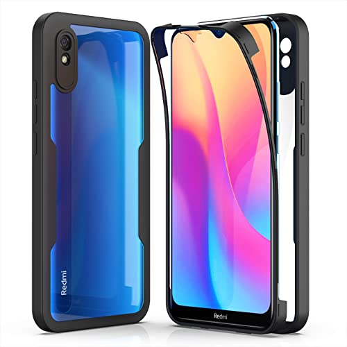 AICEK Kompatibel mit Xiaomi Redmi 9A Hülle, 360 Grad Full Body Handyhülle für Redmi 9A TPU Case Bumper mit Displayschutz Schutzfolie Stoßfest Schutzhülle Schwarz von AICEK