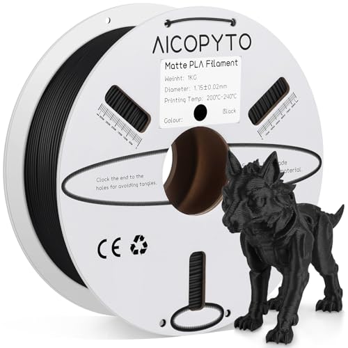 AICOPYTO Mattes PLA-Filament, 1,75 mm, 3D-Drucker-Filament, matt, 1 kg Spule, Maßgenauigkeitswahrscheinlichkeit +/- 0,03 mm, passend für die meisten FDM-3D-Drucker, mattschwarzes PLA AICOPYTO Mattes PLA-Filament, 1,75 mm, 3D-Drucker-Filament, matt, 1 kg Spule, Maßgenauigkeitswahrscheinlichkeit +/- 0,03 mm, passend für die meisten FDM-3D-Drucker, mattschwarzes PLA von AICOPYTO