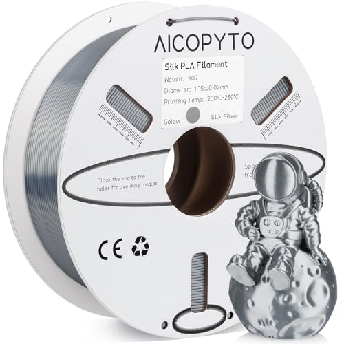 AICOPYTO Silk Silver PLA-Filament, 1,75 mm, 3D-Drucker-Seiden-PLA-Silber-Filament, 1 kg Spule, Maßgenauigkeitswahrscheinlichkeit +/- 0,03 mm, passend für die meisten FDM-3D-Drucker AICOPYTO Silk Silver PLA-Filament, 1,75 mm, 3D-Drucker-Seiden-PLA-Silber-Filament, 1 kg Spule, Maßgenauigkeitswahrscheinlichkeit +/- 0,03 mm, passend für die meisten FDM-3D-Drucker von AICOPYTO