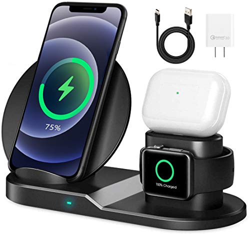 AICase 3 in 1 qi ladestation,iwatch ladestation,qi ladegerät kompatibel mit AirPods,AirPods Pro,Apple Watch Serie 4/3/2/1, iPhone 11/11 Pro/11 Pro Max/XR/X/8 Plus/8 Galaxy Note10/9/8 und mehr von AICase