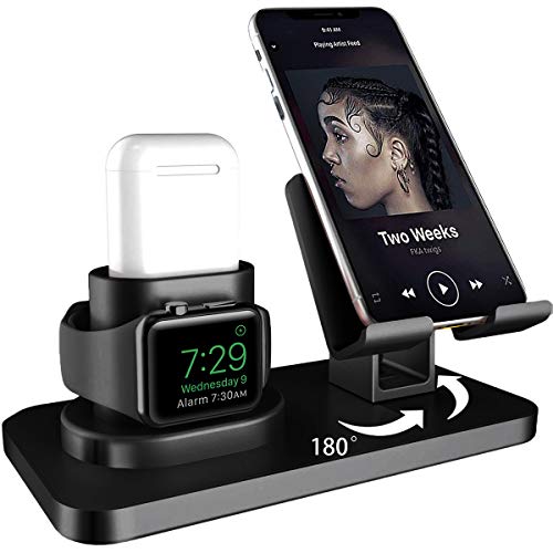 AICase Tablet-Halterung, Airpod-Halterung, Watch-Halterung, Telefonhalterung, 3-in-1-Ladestation für Apple Watch Series 5/4/3/2/1, Dock Halterung für iPad 12.9 (Dunkelschwarz) von AICase