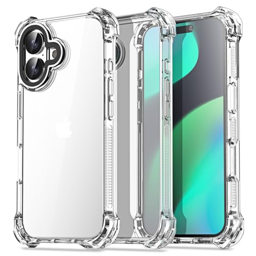 AICase für iPhone 16 Plus Hülle[Anti-Yellowing]Case Handyhülle Stoßfeste Kratzfeste Schutzhülle Cover mit Displayschutzfolie und Kameraschutz Transparent Durchsichtig Militärnorm Schutz Dünn Slim 6.7" von AICase