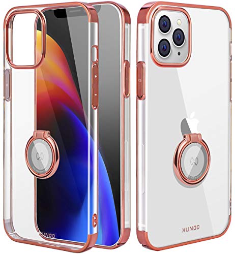 AICase für iPhone 12 Pro Max 6.7" 2020 Schutzhülle mit Metallständer,Ultradünnes Case für magnetische KFZ-Halterung mit 360-Grad Finger-Halter,Transparente PC Schale Glänzende Details (Roségold) von AICase