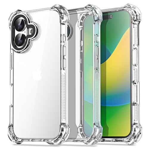AICase für iPhone 16 Hülle[Anti-Yellowing] Case Handyhülle Stoßfeste Kratzfeste Schutzhülle Cover mit Displayschutzfolie und Kameraschutz Transparent Durchsichtig Militärnorm Schutz Dünn Slim 6.1" von AICase