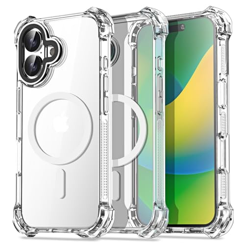 AICase für iPhone 16 Hülle Mit Magsafe [Anti-Yellowing] Case Handyhülle Stoßfeste Kratzfeste Schutzhülle Cover mit Displayschutzfolie+ Kameraschutz Durchsichtig Militärnorm Schutz Dünn 6.1" von AICase