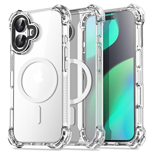 AICase für iPhone 16 Plus Hülle Mit Magsafe [Anti-Yellowing] Case Handyhülle Stoßfeste Kratzfeste Schutzhülle Cover mit Displayschutzfolie+ Kameraschutz Durchsichtig Militärnorm Schutz Dünn 6.7" von AICase