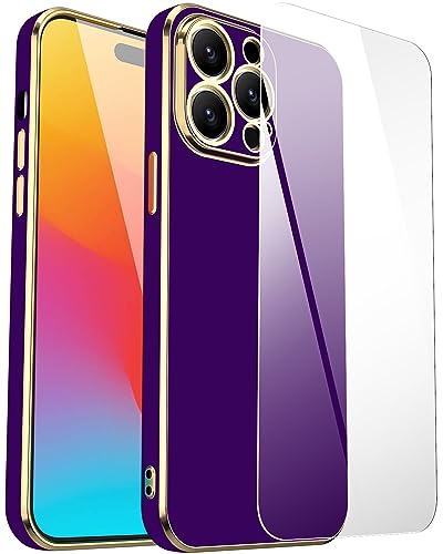 AICase kompatibel mit iPhone 15 Pro Max Hülle für Damen mit vollständigem Kameraobjektivschutz +Glas-Displayschutz, luxuriöser galvanisierter Bumper, mädchenhaft,schlank, stoßfest, Schutzhülle 6,7" von AICase