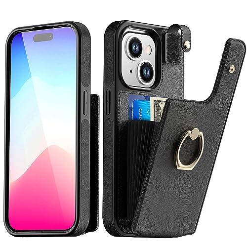 Hülle Kompatibel mit iPhone 15 Plus mit Kartenhalter, PU Leder Handytasche mit Fingerring/Ringständer und 8 Kreditkartenfächern Handyhülle für Phone 15 Plus Case_1 von AICase