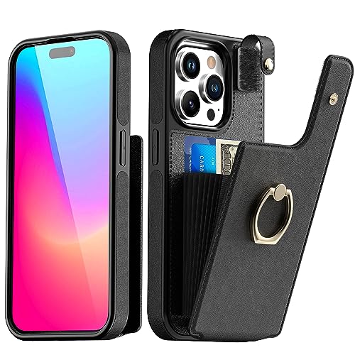 Hülle Kompatibel mit iPhone 15 Pro mit Kartenhalter, PU Leder Handytasche mit Fingerring/Ringständer und 8 Kreditkartenfächern Handyhülle für Phone 15 Pro Case_1 von AICase
