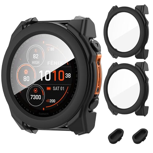 2-Stück Hard PC 360° Hülle Kompatibel mit Garmin Fenix 8 51mm Schutzhülle mit 9H Gehärtetem Glas Displayschutz Kratzfest,Ultradünne Hülle für Garmin Fenix 8 51mm Case von AIDOWU