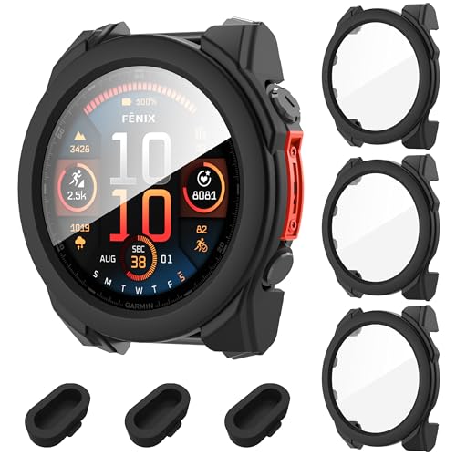 AIDOWU 3-Stück Hard PC 360° Hülle Kompatibel mit Garmin Fenix 8 47mm Schutzhülle mit 9H Gehärtetem Glas Displayschutz Kratzfest,Ultradünne Hülle für Garmin Fenix 8 47mm Case von AIDOWU