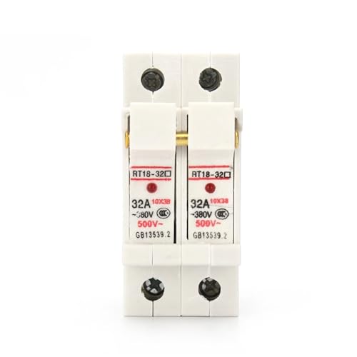 Kupfer-Sicherungshalter, 1P, 2P, 3P, 4P, RT18-32X, AC ~ 380 V, 500 V, 10 x 38 mm, DIN-Schienenmontage mit Sicherung, 1 Stück (1 A, 2P) von AIDUFUOD