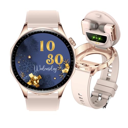 AIEK Smartwatch für Herren Damen, Eingebaute Bluetooth-Kopfhörer, 1,4 Zoll AMOLED Großbildschirm, Sportuhr Kompatibel iOS Android Telefon, Fitness Tracker mit Herzfrequenz Schlafmonitor (Gold) von AIEK