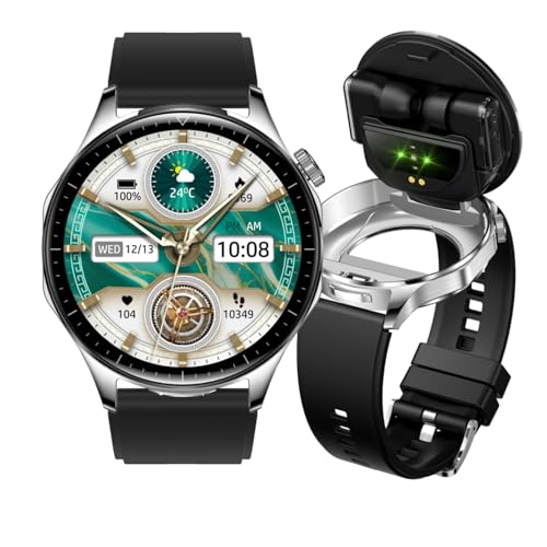 AIEK Smartwatch mit Bluetooth-Kopfhörern für Männer und Frauen, großes 1,43-Zoll-AMOLED-Display, Herzfrequenzmonitor, Kalorienbenachrichtigung der Schritte, 100+ Sportmodi (Silber) von AIEK