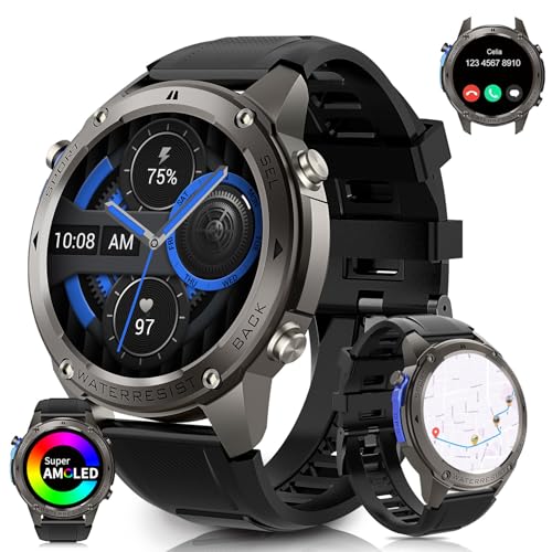 AIEK Smartwatch mit GPS, 50M Wasserdicht Annehmen/Tätigen von Anrufen, Rugged Fitness Tracker Sportuhr Herzfrequenz 3.6 cm AMOLED Bildschirm, 170+ Sportmodi, 500mAh Kompatibel für Android iOS AIEK Smartwatch mit GPS, 50M Wasserdicht Annehmen/Tätigen von Anrufen, Rugged Fitness Tracker Sportuhr Herzfrequenz 3.6 cm AMOLED Bildschirm, 170+ Sportmodi, 500mAh Kompatibel für Android iOS von AIEK