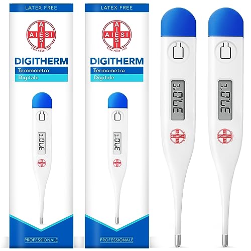 AIESI® Fieberthermometer Digitales Professionelles bei erwachsenen und kinder DIGITHERM (Packung mit 2 stück), Ergebnis in 1 MINUTE, 24 monate garantie von AIESI