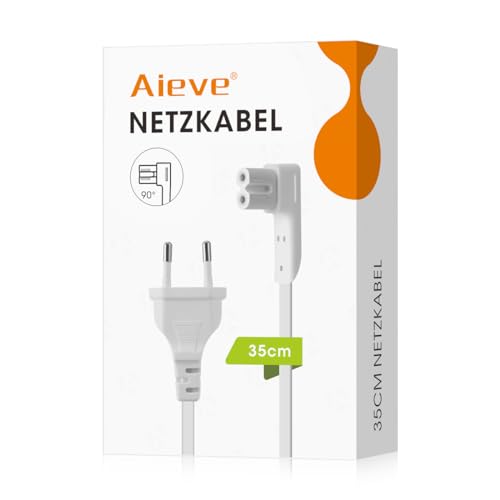 Aieve 35cm Netzkabel Stromkabel rechtwinkliges Kabel kurz Eurostecker C7 Anschlusskabel kompatibel mit SONOS Play:1, One SL und SONOS ONE WLAN Lautsprecher (grau-weiß,EU Stecker) von AIEVE