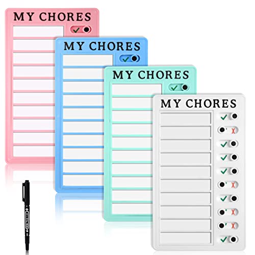 4-teiliges Verschiebbares Routine Diagramm, mit Magnetischem Stück, Trocken Abwischbarem Zeitplan mit 1 Löschbaren Marker, Aufgabentabelle, Aufgabenliste für Kinder und Erwachsene (4 Farben) von AIEX