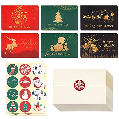 AIEX 24 Stück Weihnachtskarten mit Umschlag Set, Weihnachtsgrußkarten Weihnachtskarten Runde Weihnachtsaufkleber für Winter Weihnachten Feiertage Geschenkkarten von AIEX