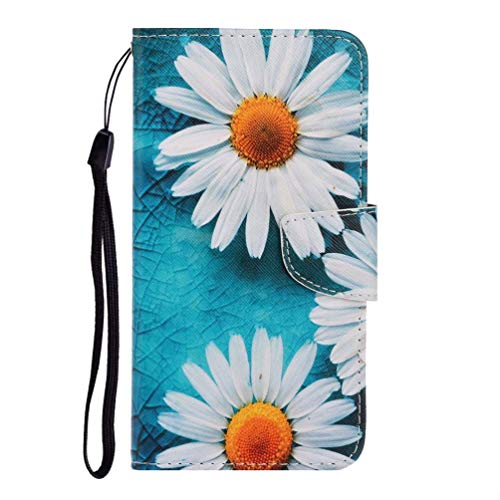 AIFILLE Blau Handyhülle für Xiaomi Redmi 9 Flip PU Leder Hülle und Silikon Backcase Mädchen Handytasche Klapphülle Tasche mit Weiß Sonnenblume Muster Kartensteckplätzen Wallet Case Schutzhülle von AIFILLE