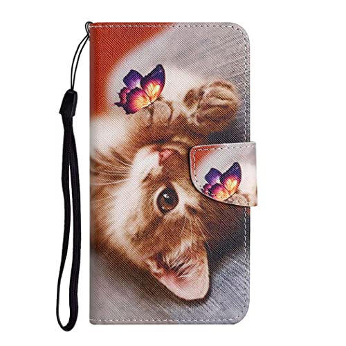 AIFILLE Flip Handyhülle für iPhone 8 Hülle Katze und Schmetterling Muster mit Standfunktion Kartenfach Wallet Premium PU Leder Schutzhülle Case Cover Stoßfeste Klapphülle für iPhone 7/ iPhone 8 von AIFILLE