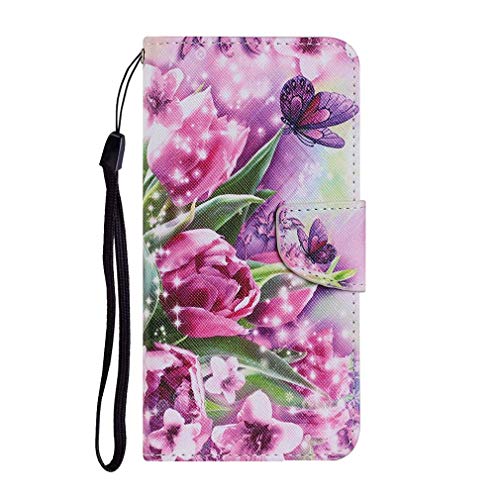 AIFILLE Hülle für Samsung A12 PU Leder Handyhülle mit Kartenfächer Klappbar Ständer Magnet Stoßfeste Schutzhülle Lederhülle kompatibel mit Samsung Galaxy A12 (6.5 Zoll) Lila Schmetterling und Blumen von AIFILLE